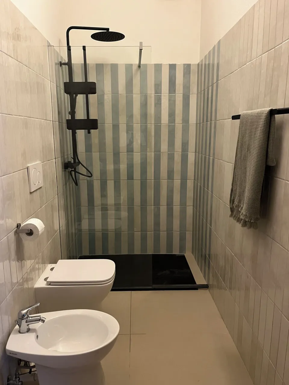 Bathroom with a shower, toilet and sink